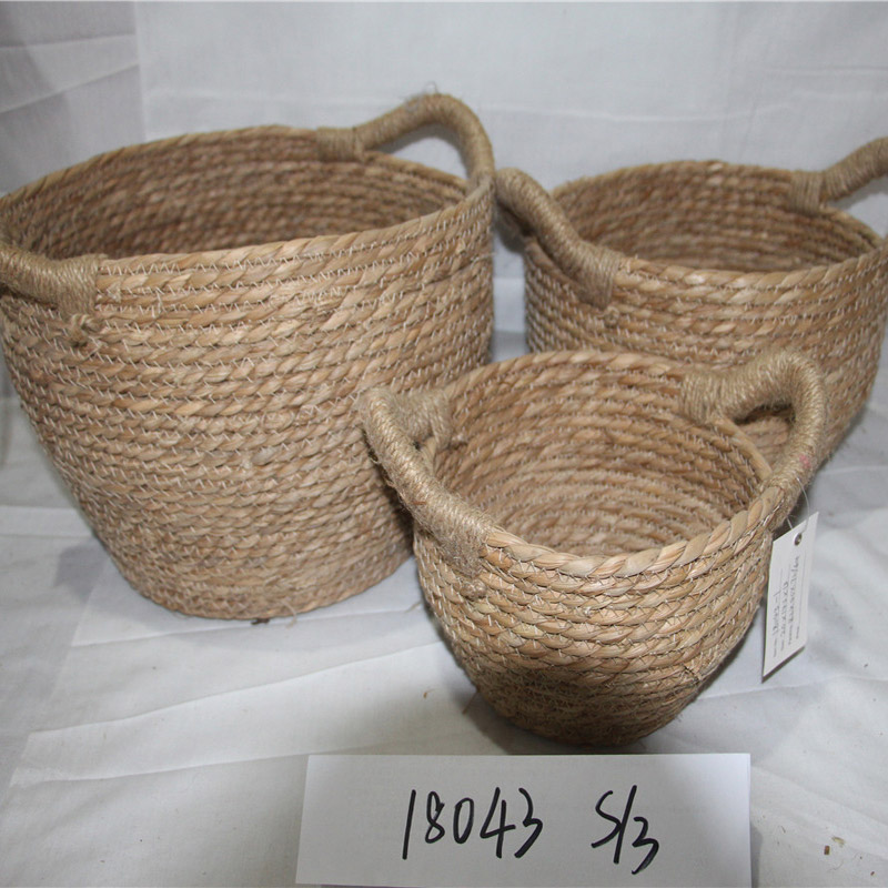 Natural Seagrass Storage Basket With Lid and Handles Sundries Storage Basket