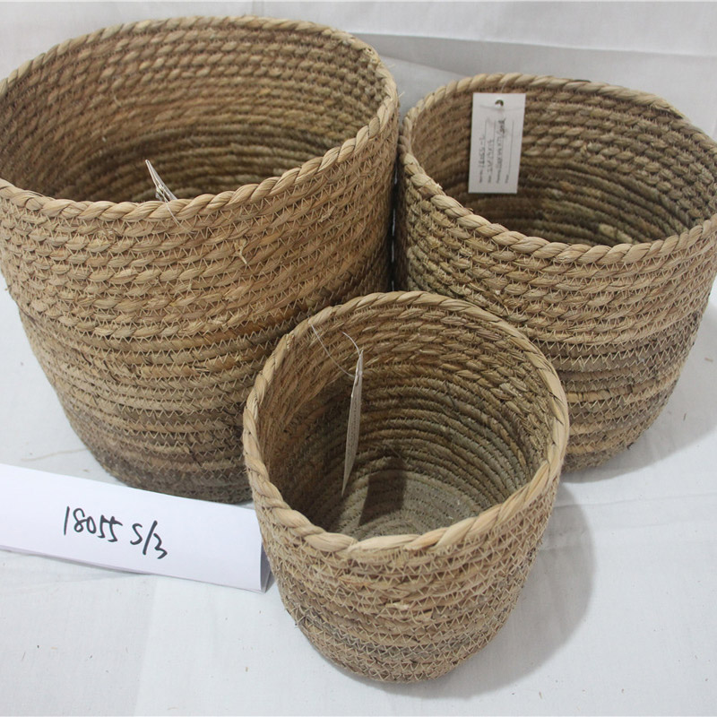 wholesale Sea Grass dried seagrass material products woven Laundry Hamper storage Basket with handle