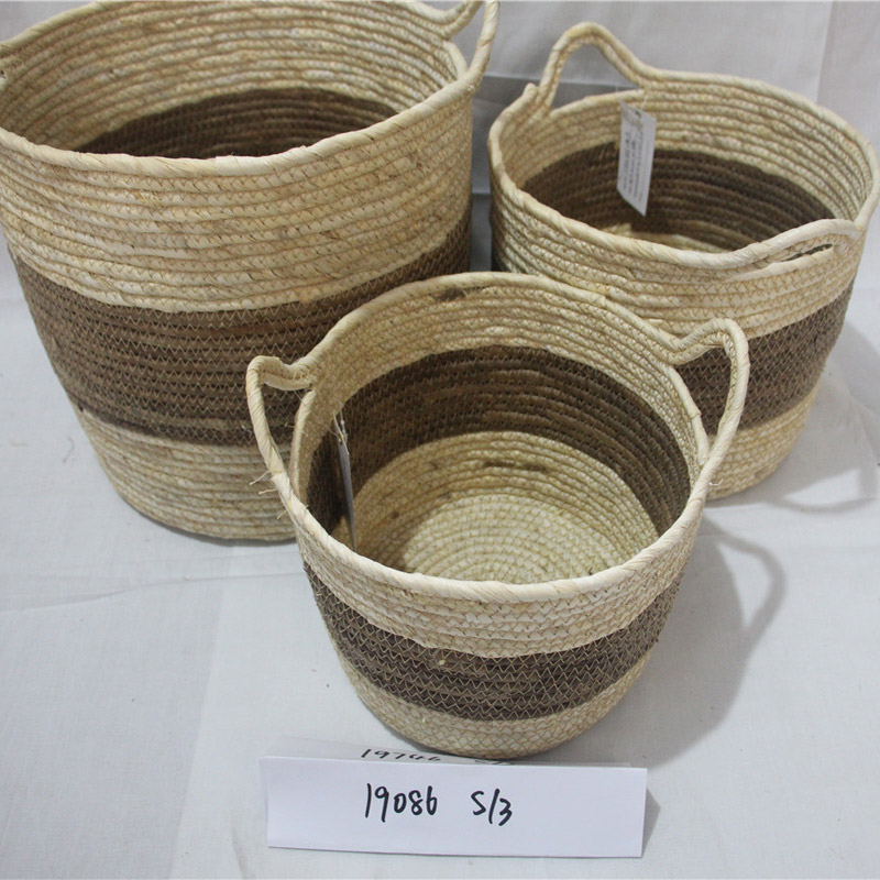 Basket with handles woven storage basket wooden box