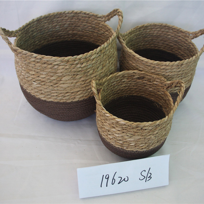 Seaweed woven paper rope multifunctional kitchen baskets rack for storage