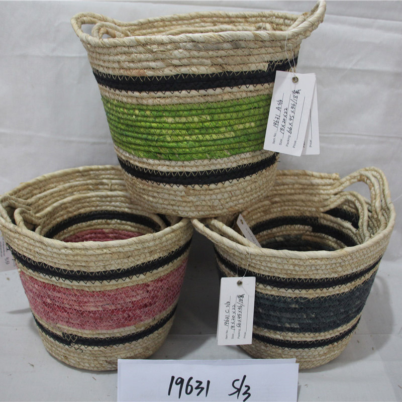 Dirty Laundry Planter Basket Storage Seaweed Box Simple Decoration Foldable Container Straw Handmade Bamboo Organizer